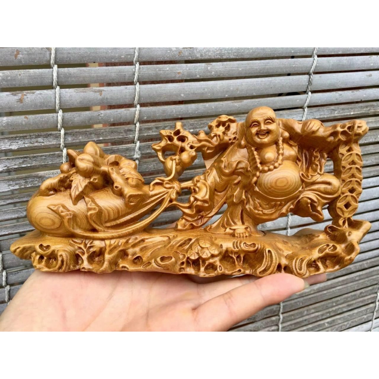 Tượng Phật Di Lặc Kéo Bao Để Trên Xe Ô Tô Nơi Làm Việc - Gỗ Bách Xanh