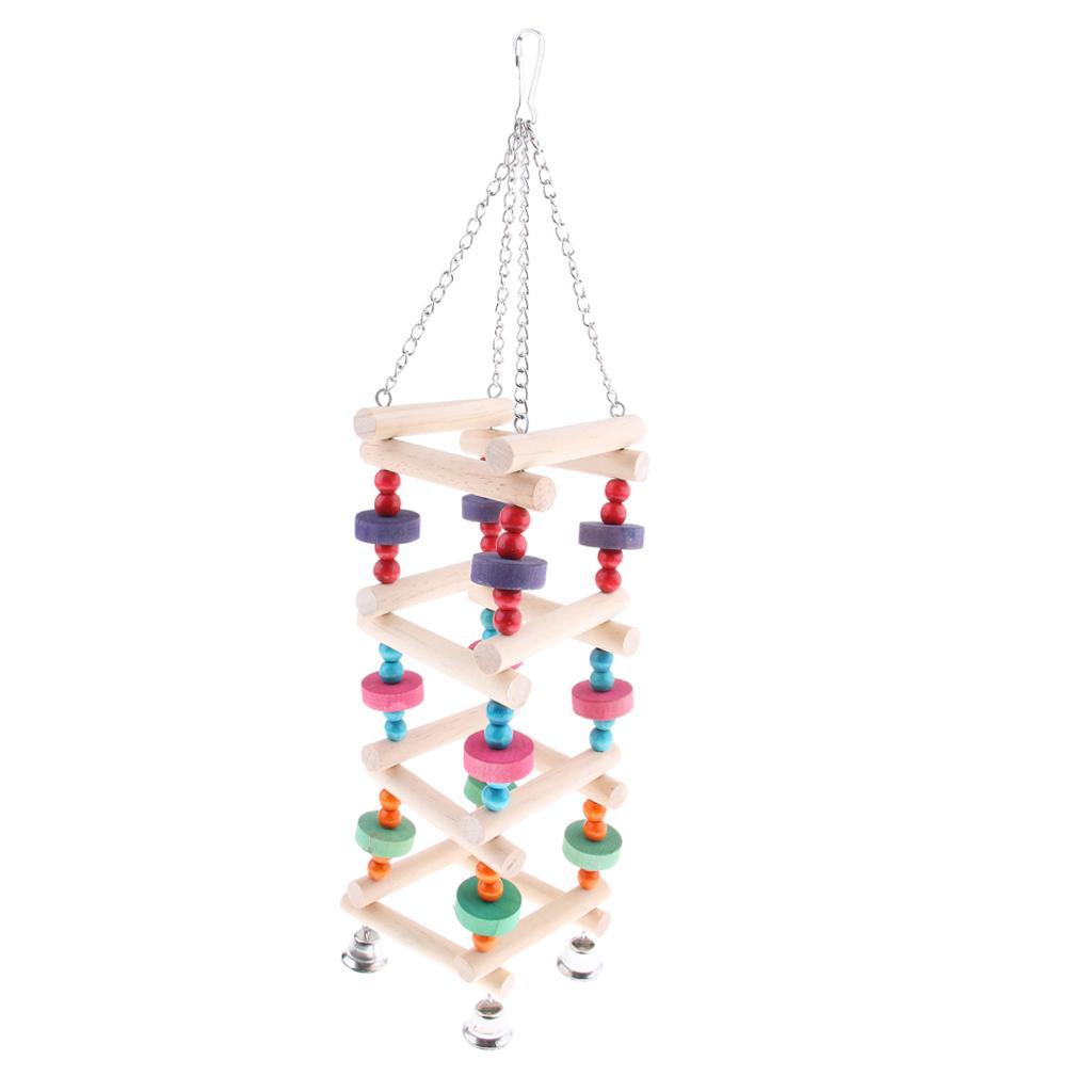 Bird Parrot Wooden Stand Perches Toy Hanging Swing Ladder Climb Chewing Toy