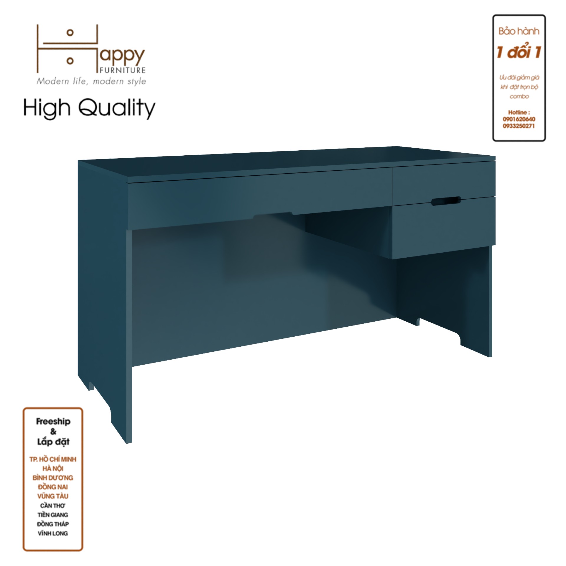 [Happy Home Furniture] MOLLY , Bàn làm việc 3 ngăn kéo, 140cm x 58cm x 75cm ( DxRxC), BAN_062