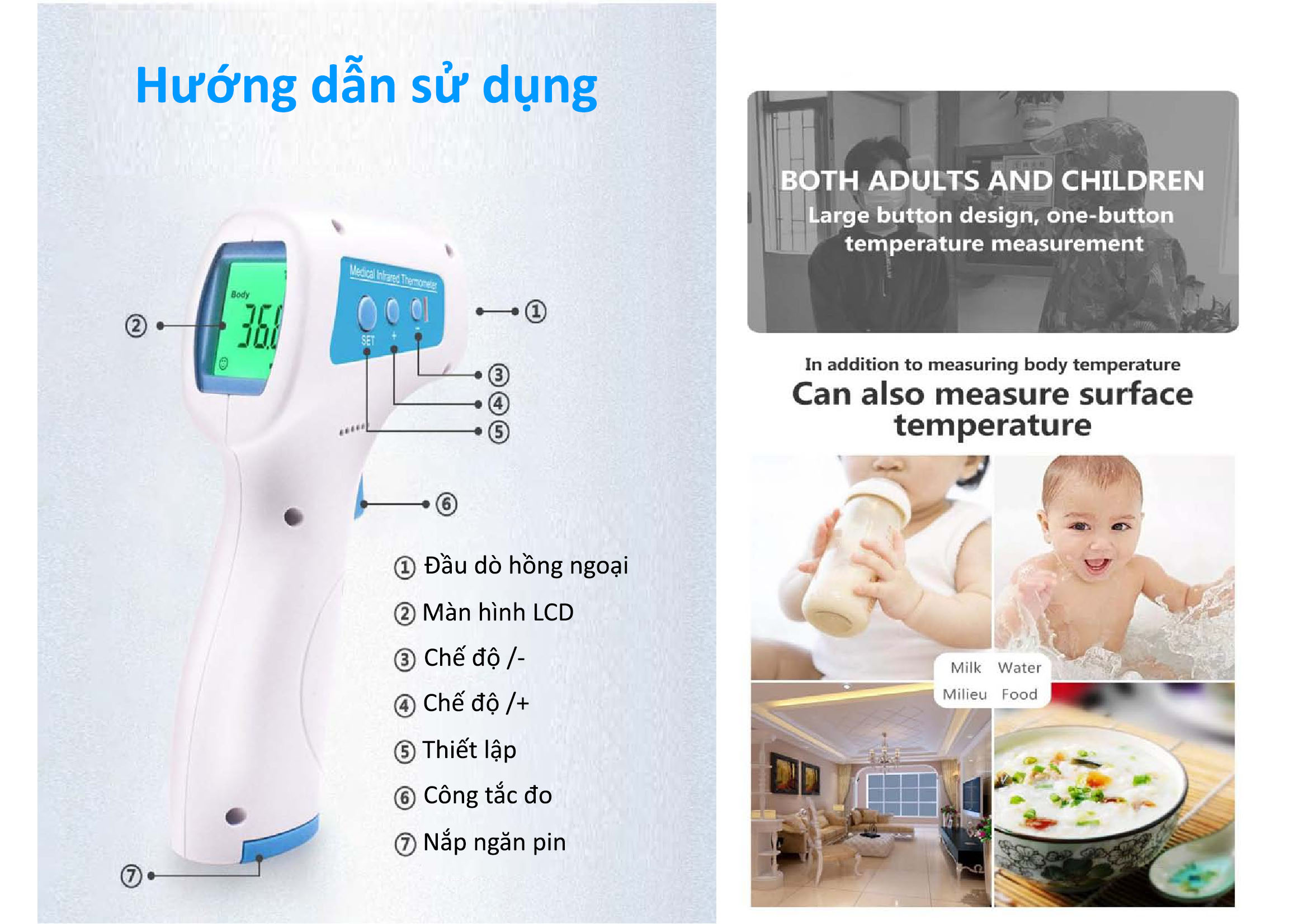 Nhiệt Kế Hồng Ngoại YHKY-2000 Đo Nhiệt Độ Không Cần Tiếp Xúc - TẶNG KÈM PIN AAA