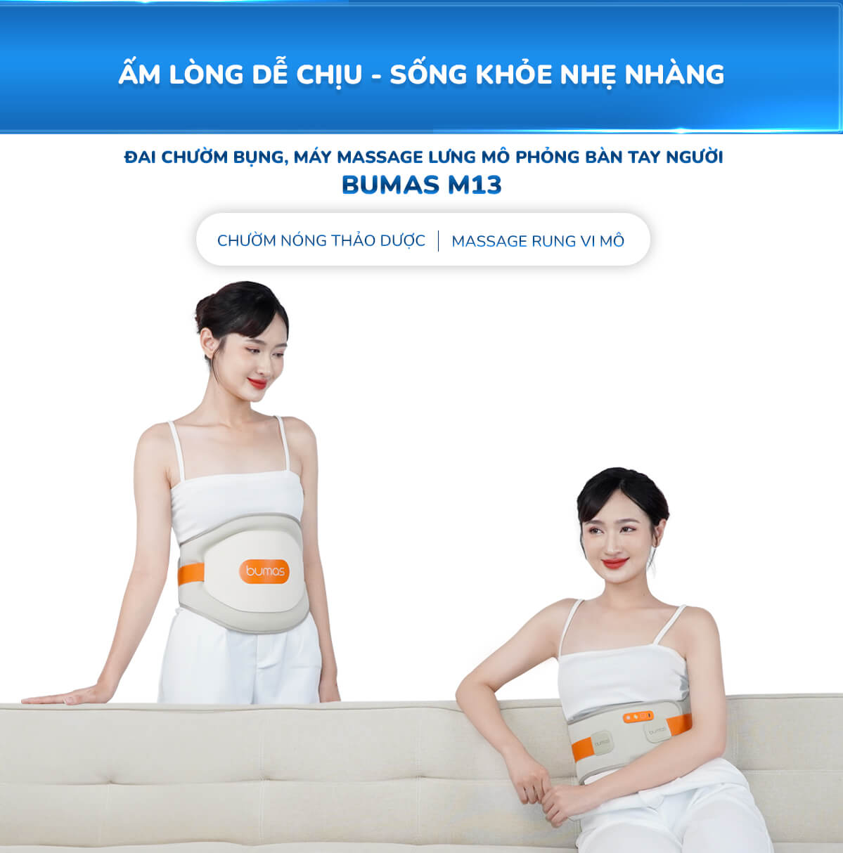 Máy Massage Lưng Bụng Sothing BUMAS M13, Đai Chườm Nóng Thảo Dược, Giảm Đau Lưng Bụng- Hàng Chính Hãng
