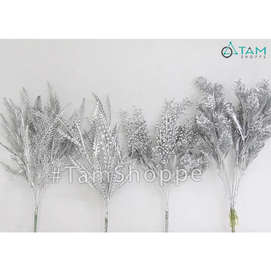 Cành lá giả phủ bạc trang trí nhiều kiểu CHG-124
