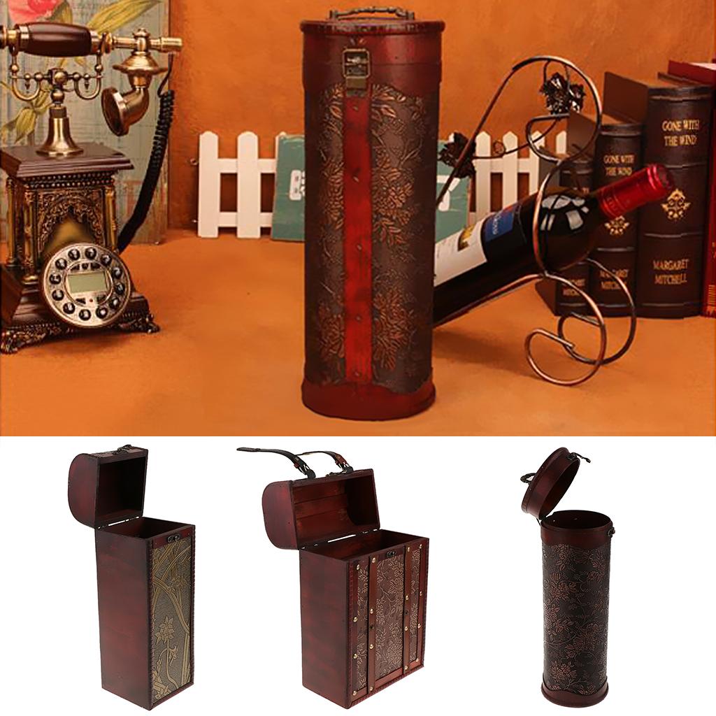 Wooden Wine Single Bottle Box with Antique Finish Daffodil Pattern