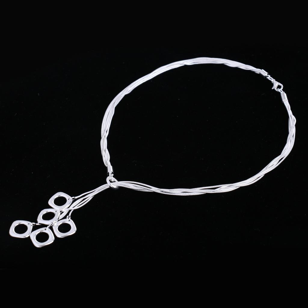 2X Punk Silver Alloy Multilayer Long Necklace Snake Chain Square Tassel Pendant