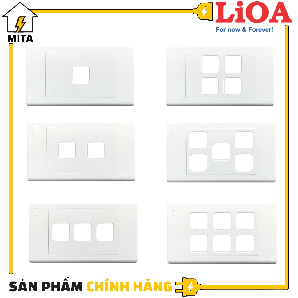 Mặt Hạt Công Tắc LiOA 1 Lỗ, 2 Lỗ, 3 Lỗ, 4 Lỗ, 5 Lỗ, 6 Lỗ Vuông Lắp Âm Tường hoặc Lắp Nổi