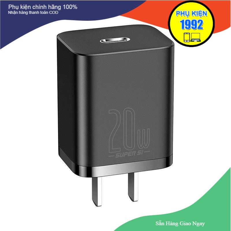 Bộ sạc nhanh 20W USB Type C Baseus Super SI Quick Charger QC3.0 cho iPhone 12 (1C, 20W, Chân dẹt) - Hàng chính hãng