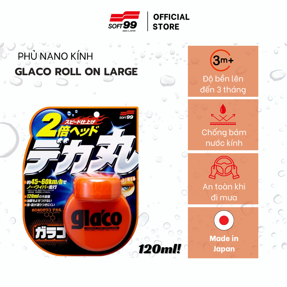 Phủ nano kính, chống bám nước trên kính ô tô Soft99 Glaco Roll On Large G-38 120ml