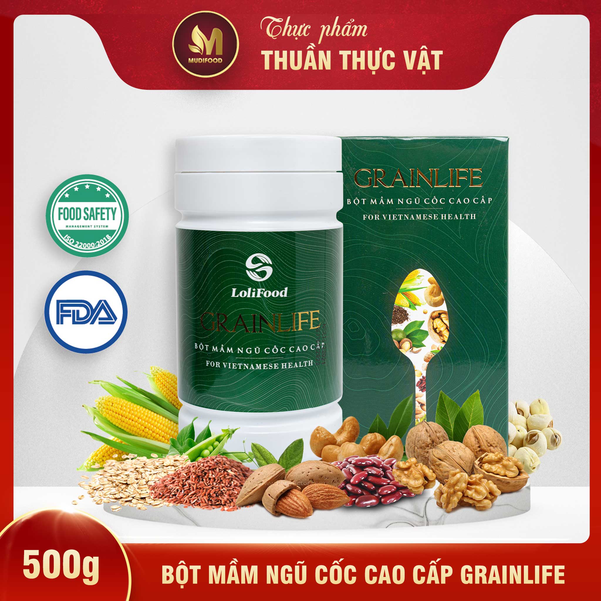 Bột Mầm Ngũ Cốc Cao Cấp Grainlife Lovifood 500g - Chống Táo Bón, Giảm Đường Huyết và Mỡ Máu, Tốt Cho Tim Mạch, Chống Lão Hóa, Đẹp Da, Cải Thiện Giấc Ngủ, Lợi Sữa Cho Mẹ Bầu và Sau Sinh - Người Tiểu Đường, Tim Mạch, Ăn Kiêng, Ăn Chay, Giảm Cân, Mẹ Bầu