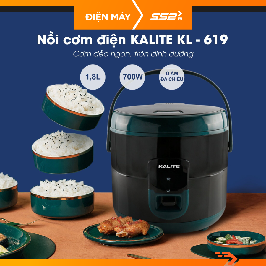 Nồi cơm điện Kalite KL 619 dung tích 1.8L nấu cơm chín đều công suất 700W - Hàng chính hãng