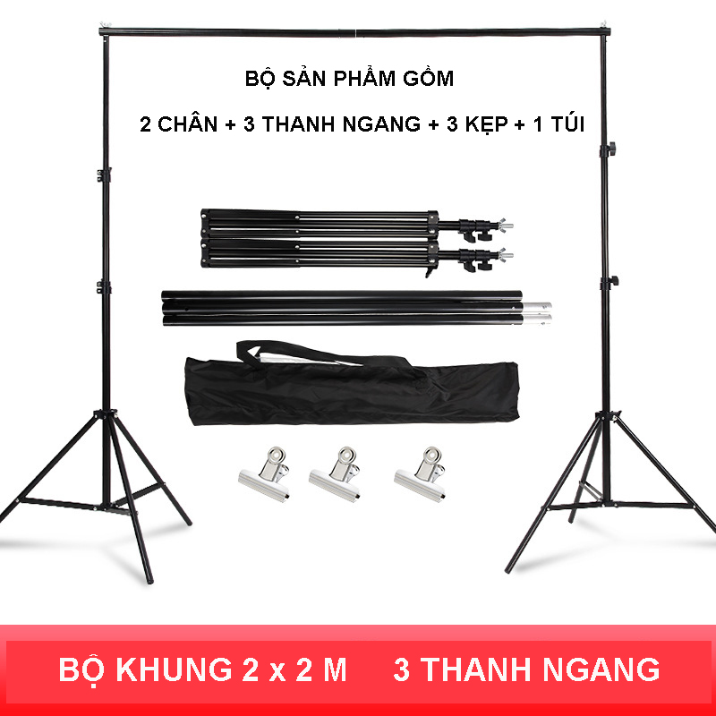 Khung giá treo phông nền chữ U chụp ảnh, quay video lookbook, ảnh cưới, livestream kích thước 2*2m, kèm Phông nền