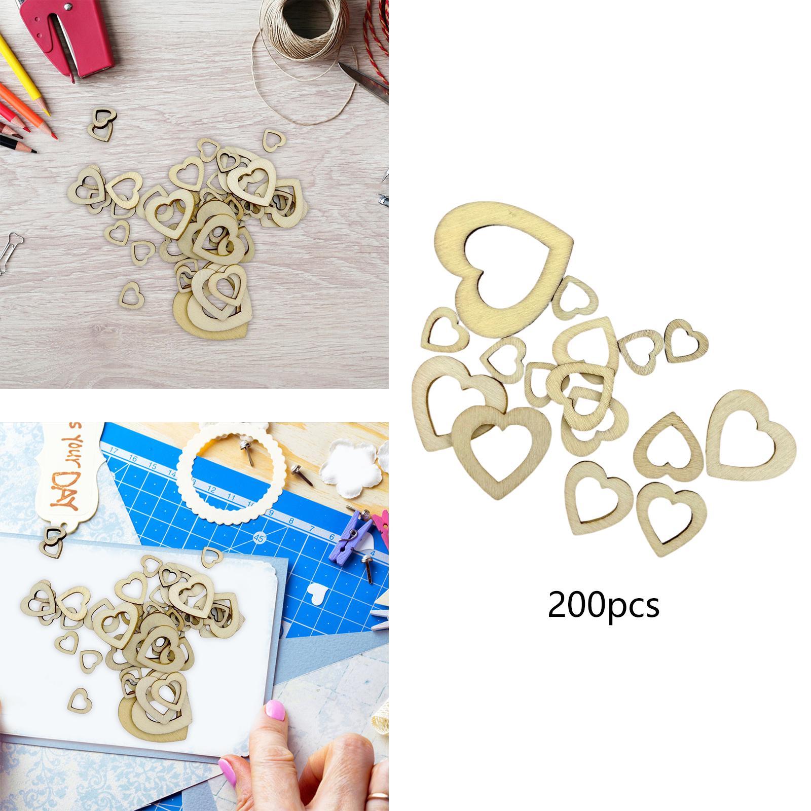 200x Wooden Love Hearts Crafts, Wood Slices for Wedding Hanging Tags Card Making