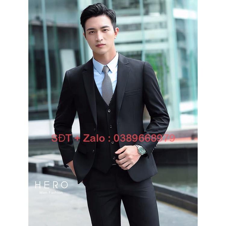 Bộ Vest Nam Cao Cấp 2 Cúc màu đen, Bộ Suit Nam 2 khuy chất vải sịn màu đen