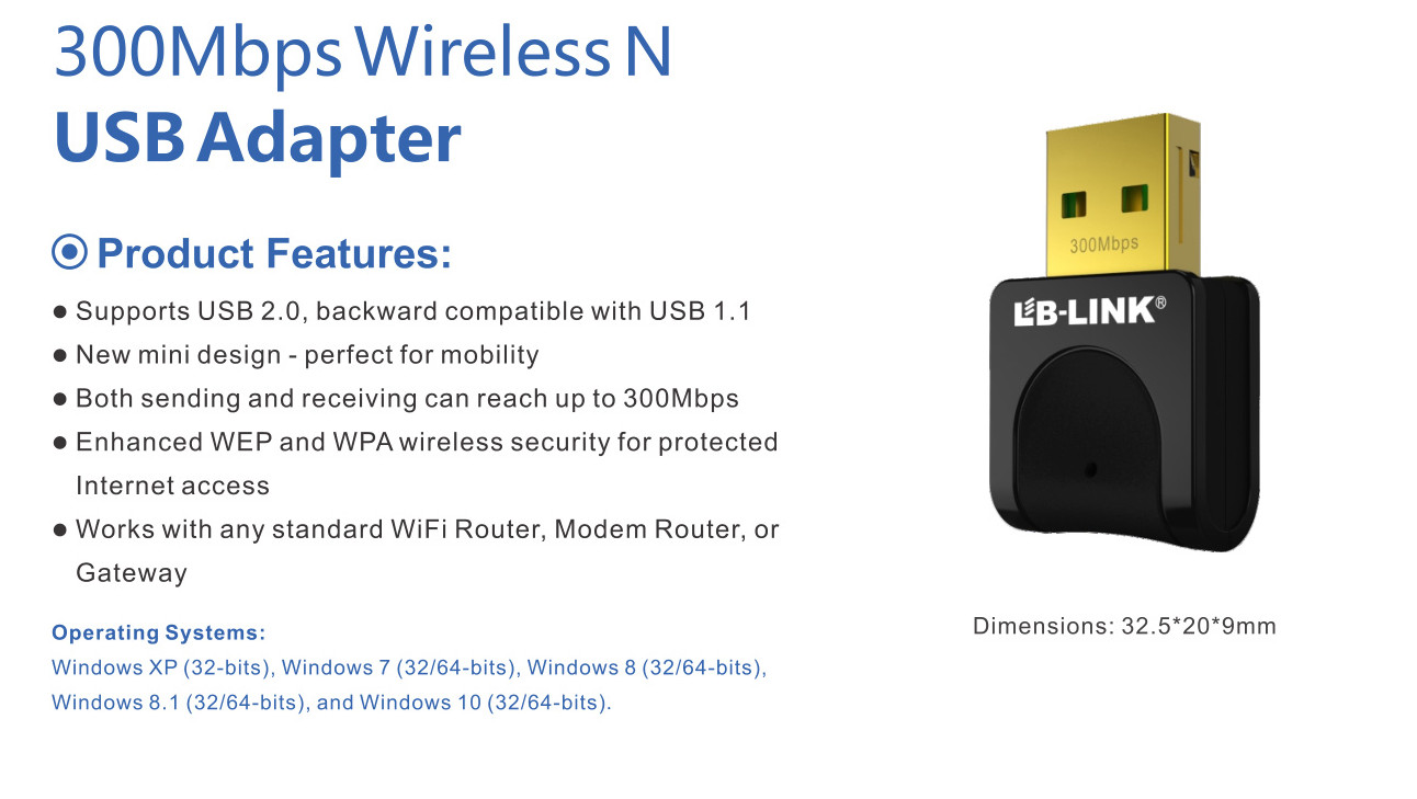 Bộ Thu Sóng Wifi LB-LINK BL-WN351 Tốc Độ 300Mbps - Hàng Nhập Khẩu