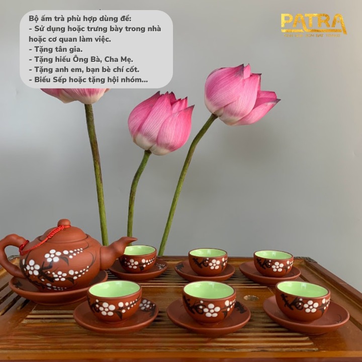 Bộ ấm chén uống trà cao cấp , bộ ấm trà Bát Tràng - trường sa hoa mai trắng