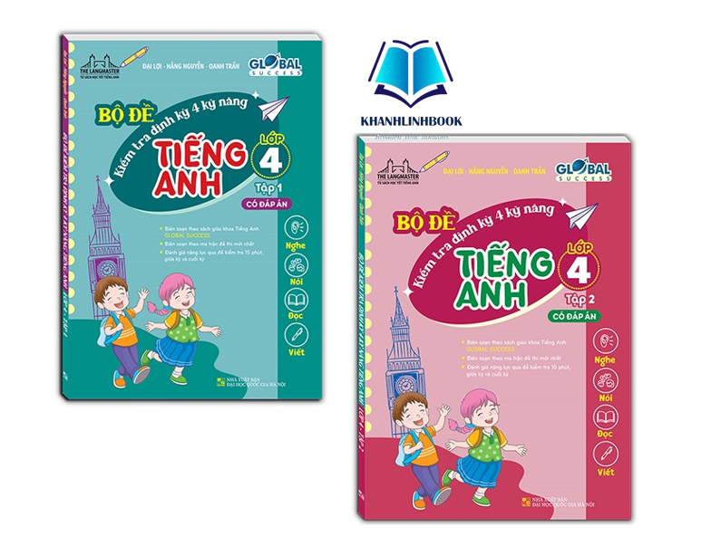 Sách - Combo 2 cuốn GLOBAL SUCCESS - Bộ đề kiểm tra định kỳ 4 kỹ năng lớp 4 tập 1 + 2