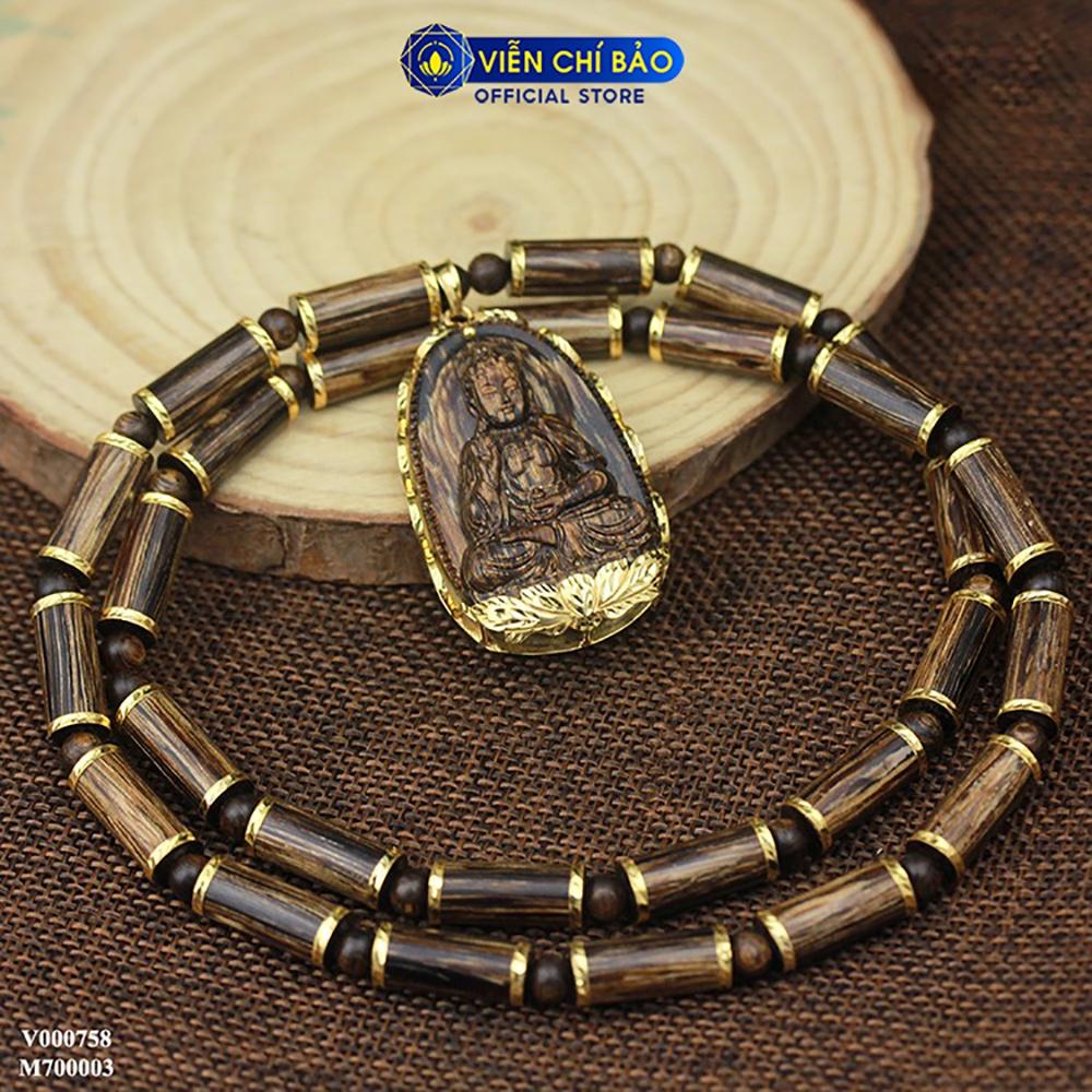 Vòng cổ Phật A Di Đà trầm hương sánh chìm bọc vàng 14K thời trang phụ kiện trang sức Viễn Chí Bảo V000758-M700003