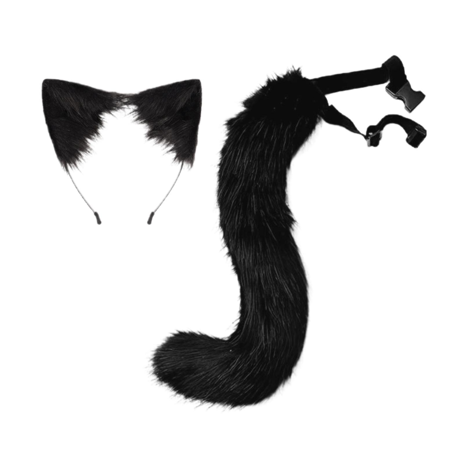 2Pcs  Long Tail Gothic Ears Hair Hoop for Cosplay Costume Kits