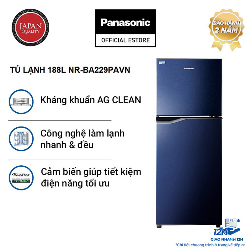 Hình ảnh Tủ Lạnh 2 Cánh Panasonic 188 Lít NR-BA229PAVN - Kháng khuẩn tinh thể bạc Ag+ - Hàng chính hãng