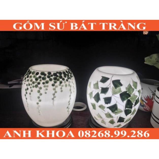 Đèn xông tinh dầu Bát Tràng bom size 18cm đế gỗ - Gốm sứ Bát Tràng Anh Khoa