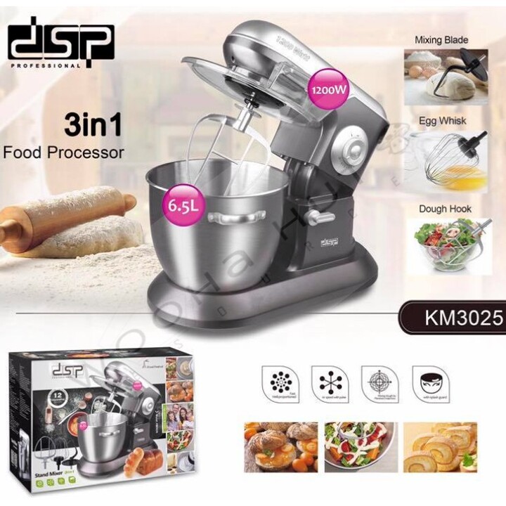 Máy trộn bột, đánh trứng 6.5 lít, 10 tốc độ đánh cao cấp thương hiệu DSP KM3025 - Công suất 1200W - HÀNG NHẬP KHẨU