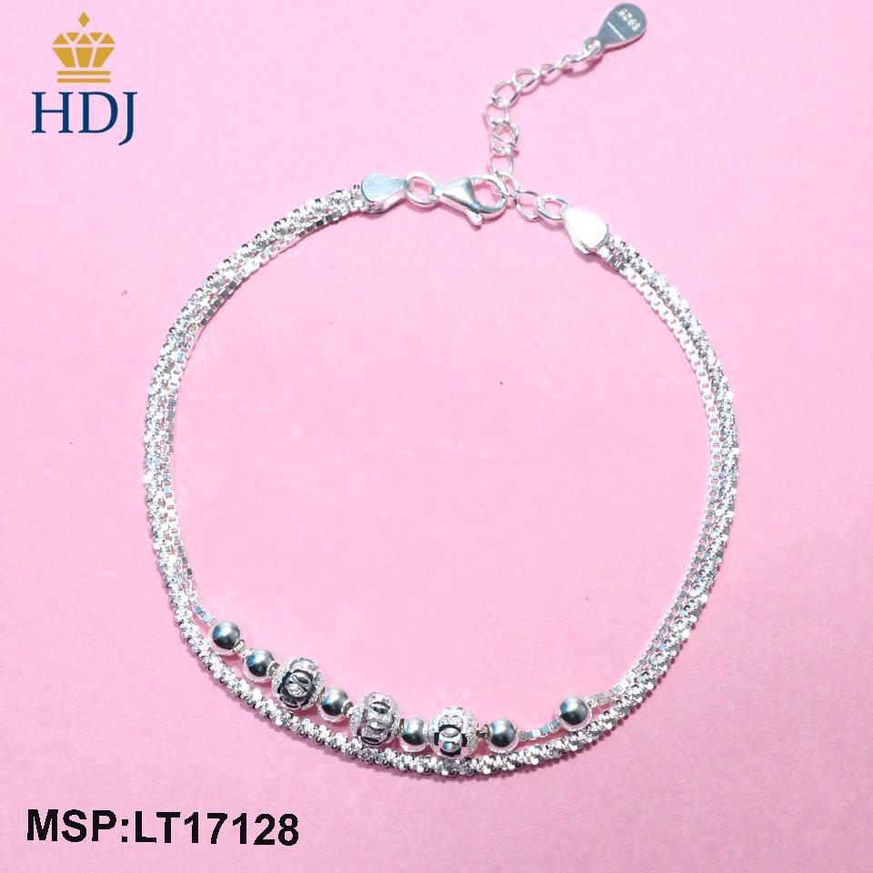 Vòng tay bạc nữ dây kép hình bi tròn nhỏ xinh LTB17128 - Trang sức HDJ