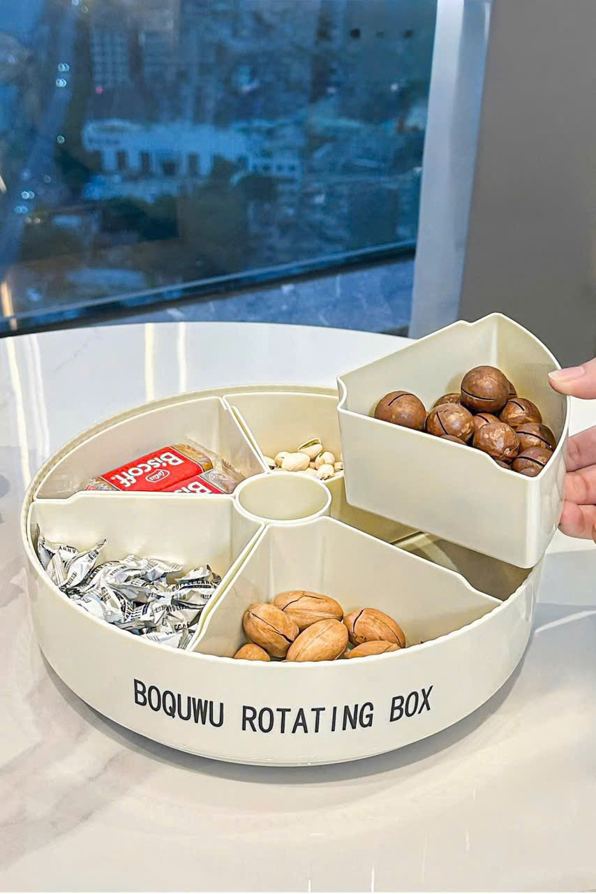 Khay Đựng Bánh Kẹo Mứt Tết 6 Ngăn Xoay 360° Nắp Trong Suốt – Hộp Đựng Kẹo Quay Tròn Decor Gấu Cao Cấp - HÀNG CHÍNH HÃNG MINIIN