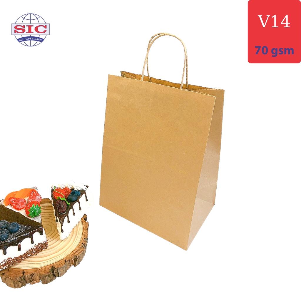 100 CHIẾC TÚI GIẤY KRAFT V14: 21.5x15x30 cm CÓ QUAI ( ẢNH THẬT)