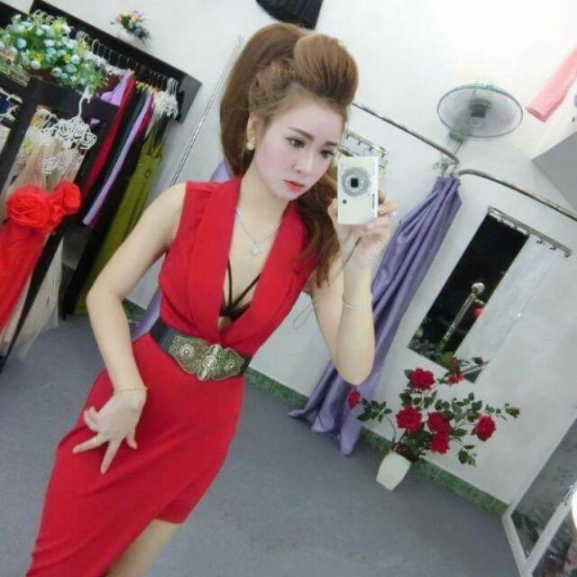 Đầm cổ vest xéo tà sexy