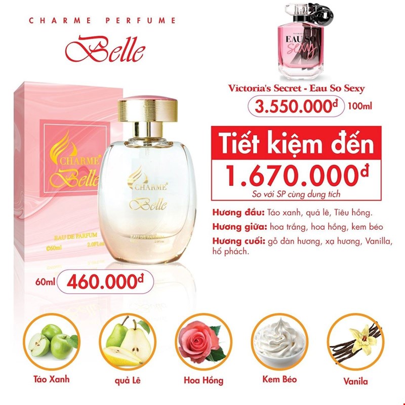 Nước Hoa Nữ CHARME BELLE 60ml Lưu Hương Lâu Nữ Tính, Tinh Tế_Nước Hoa Chính Hãng