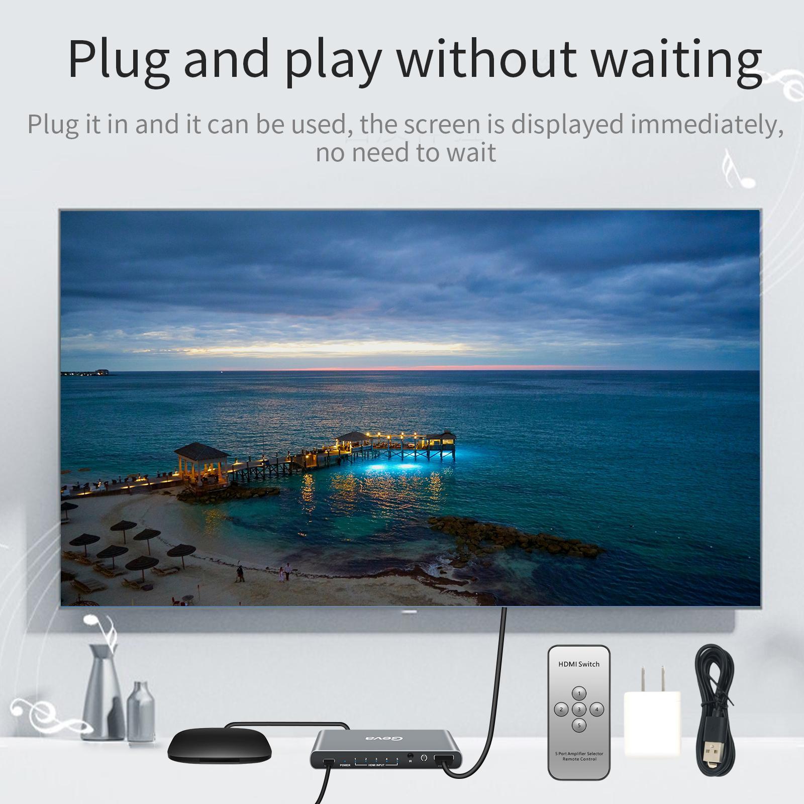 5 in 1 Out 4K@60Hz HDMI2.0 Switcher Selector,with IR Wireless Remote,HDMI Audio Extractor,5 Port 5x1 HDMI Switcher Splitter Box for Computer
