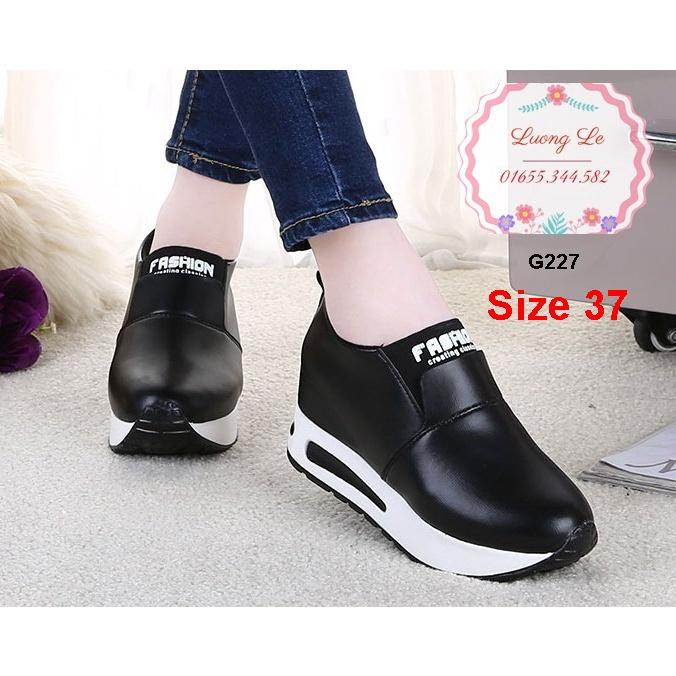 Thanh lý giày thể thao độn đế cao 7cm size 37 màu đen và bạc ms G227