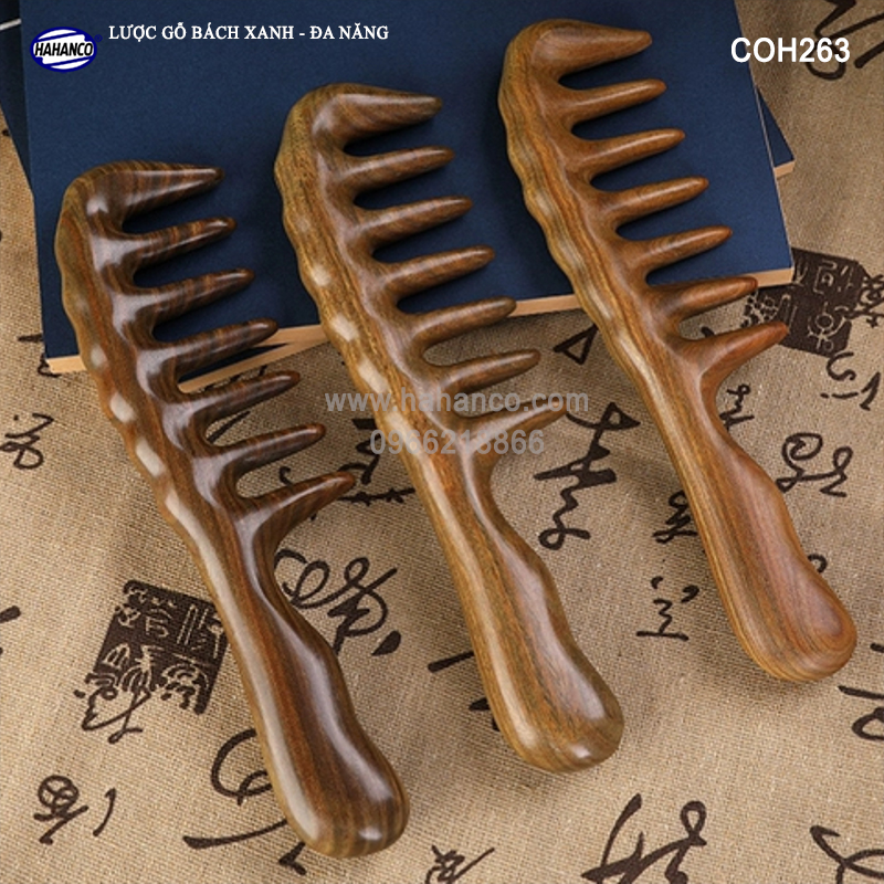 Lược gỗ thơm Bách Xanh răng thưa MÁT XA đa năng Chải tóc xoăn, rối, xù - Massage đầu giúp lưu thông máu đả thông kinh mạch, giảm nguy cơ đau đầu chóng mặt khi ngồi làm việc lâu - HAHANCO