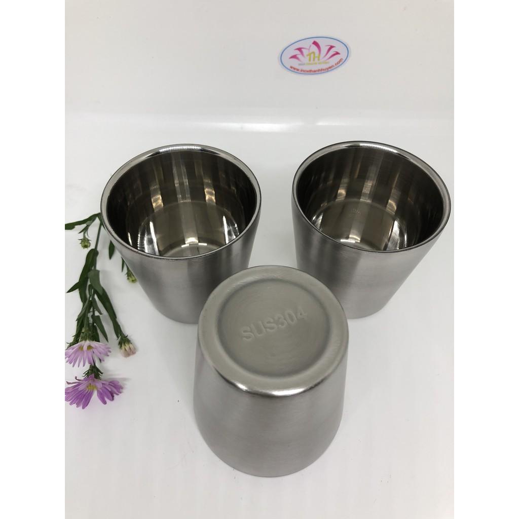 Bộ 3 Ly inox cách nhiệt 304 cao cấp bóng gọn 175ml hoặc 300ml chống nóng tay thích hợp cho người già trẻ em