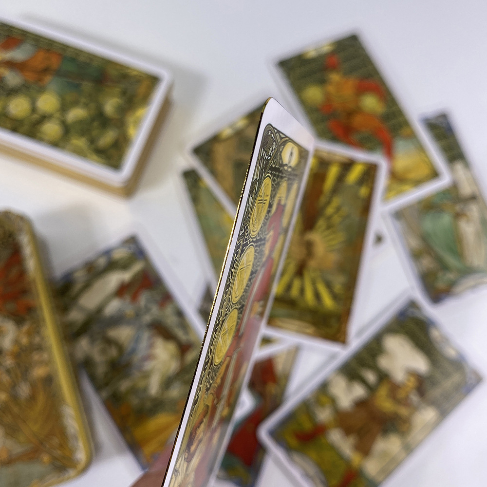 [Mạ Cạnh] Bộ Bài Golden Art Noveau Tarot Hộp Thiếc Mạ Cạnh Vàng 78 Lá Tặng File Tiếng Anh Và Đá Thanh Tẩy