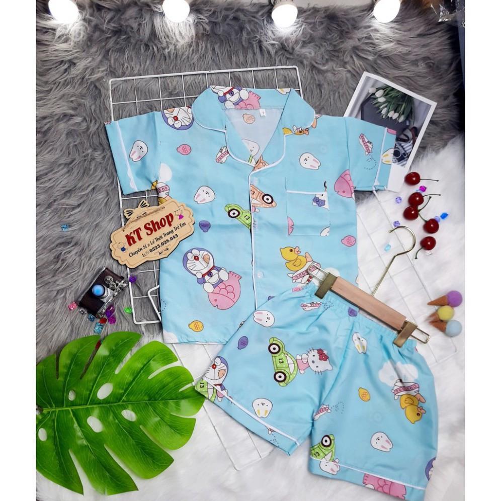 (15-32kg)100% vải KATE THÁI XỊN, KHÔNG PHA COTTON Bộ Pijama cộc tay trẻ em may viền tỉ mỉ cho bé trai, bé