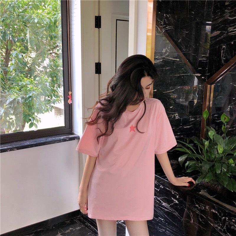 Áo Thun Unisex Tay Lỡ Màu Hồng Hình Ngôi Sao