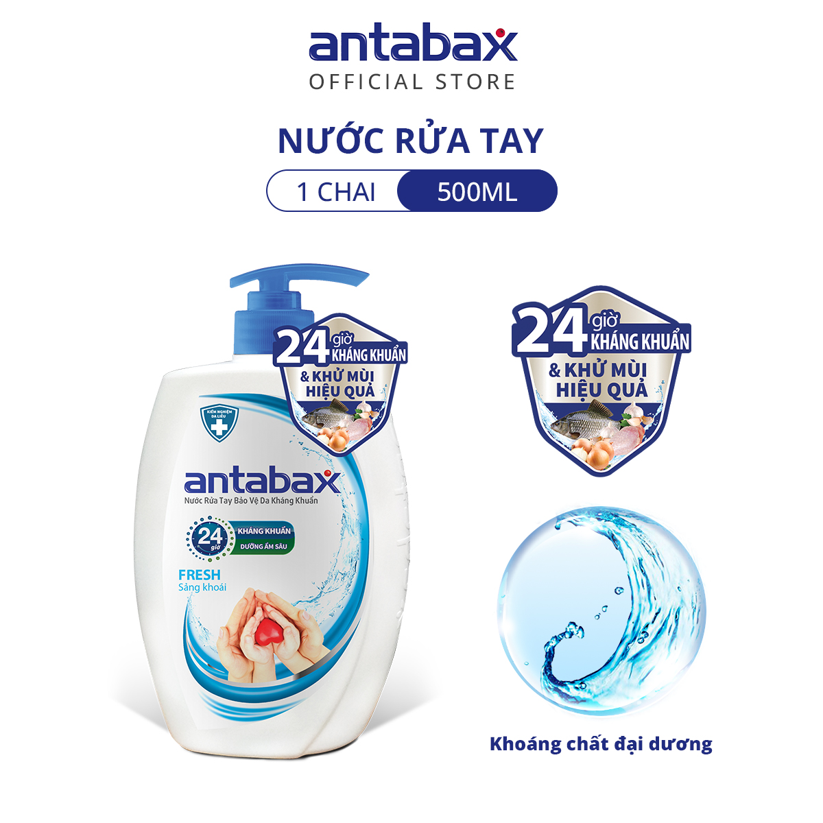 Nước Rửa Tay Bảo Vệ Da Kháng Khuẩn Antabax Fresh Sảng Khoái 500ml