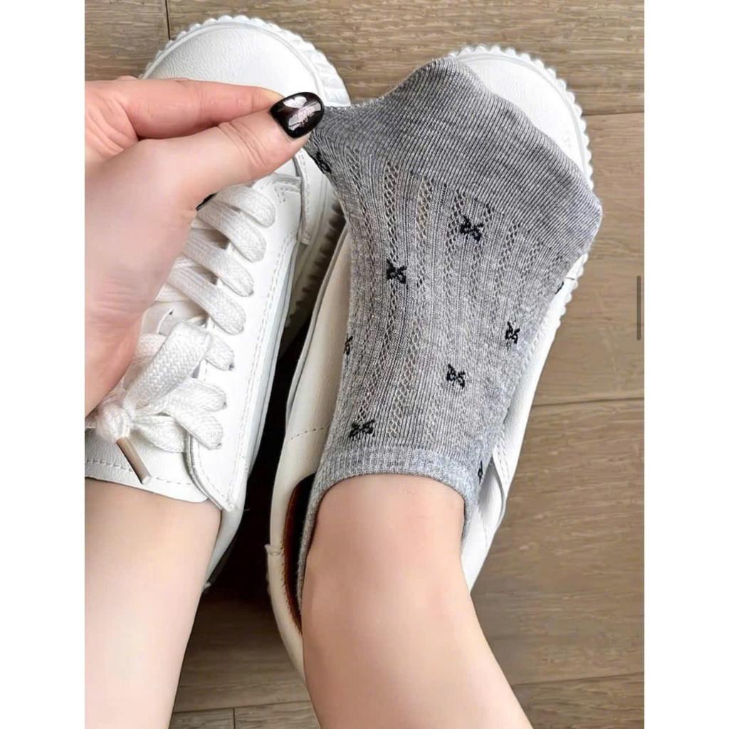 Sét 10 Đôi Tất Lười Nữ Họa Tiết Nơ, vớ nữ nơ cute phối lưới thoáng khí, thấm hút mồ hôi