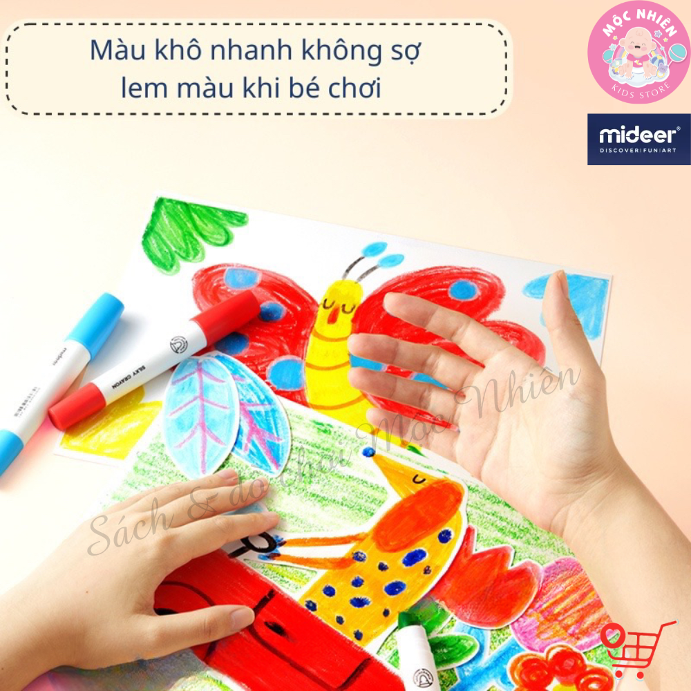 Bút Màu Sáp Lụa Hữu Cơ Mềm Mượt Dễ Tô Bản Mới Mau Khô Cho Bé - Mideer Silky Quick-dry Crayon 8 -12 - 24 và 36 Màu