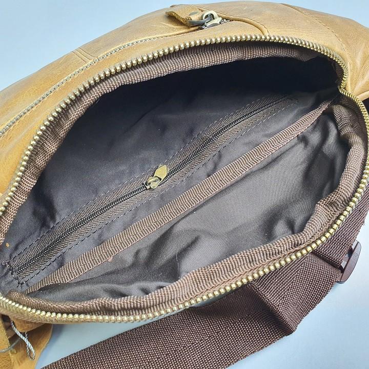 Túi đeo chéo, túi bao tử da bò thật TD106VB (Nâu sáp/Vàng bò) - 100% da bò thật, bảo hành 3 năm