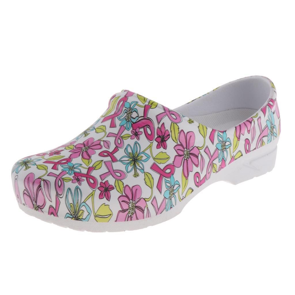 WOMENS PRINT NURSING SHOES WORK SHOES SOFT INSOLE BEACH CLOGS SHOES 41