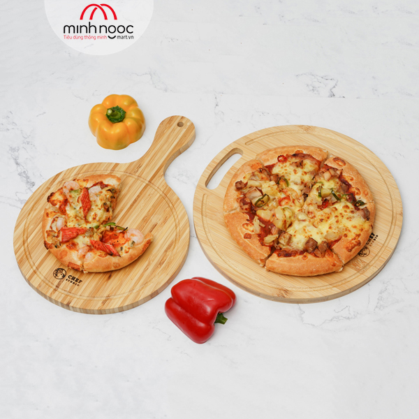 Thớt tre Chef Studio hình tròn có tay cầm 36x25x1.5cm, MSP-CB42. Cắt, thái rau củ, dùng decor, bày trí.