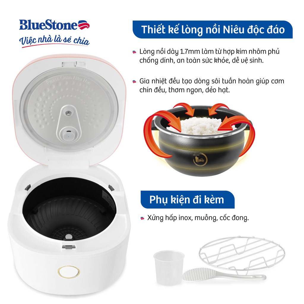 Nồi Cơm Điện Tử Cao Tần Bluestone RCB-5960, 1.5Lit-1200W, Lòng Nồi Siêu Dày, Hàng Chính Hãng