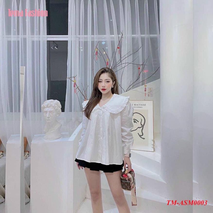 Áo Sơ Mi Nữ Đũi Hàn Dài Tay Nữ TEMA Cổ Sen Siêu Xinh