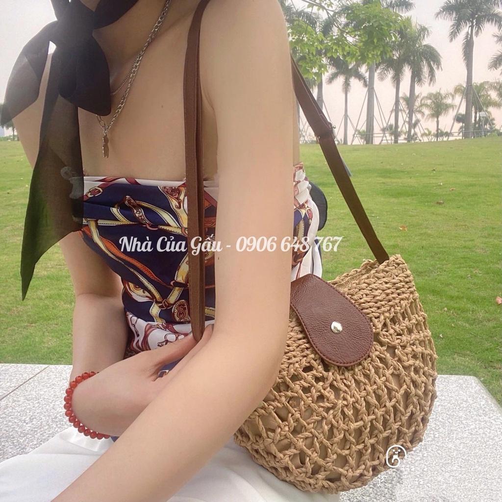 Túi cói khóa da vintage đi chơi, đi biển cực xinh