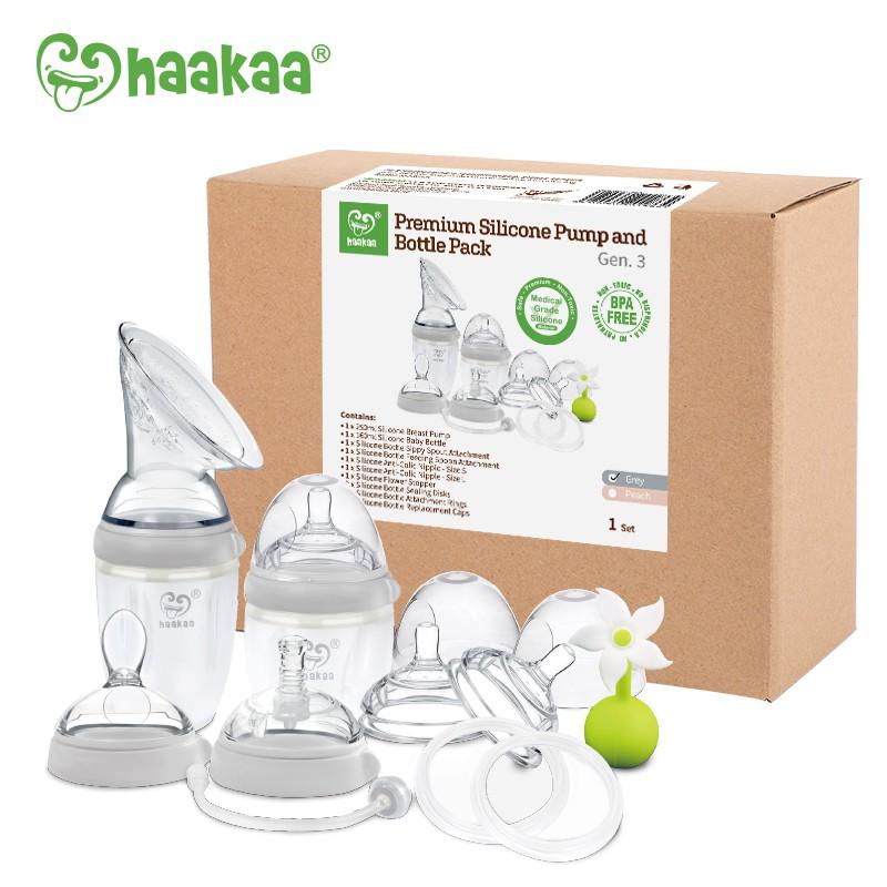 Bộ sản phẩm bình sữa, cốc hứng sữa và phụ kiện cao cấp silicone Gen 3, Haakaa