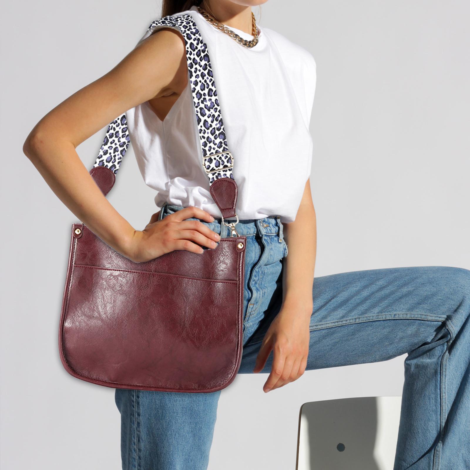 PU Leather Women Single Shoulder Bag, Leopard Straps Shoulder Purse Casual Crossbody Bag for Mobile Phone Travel Shopping Exhibition Girls