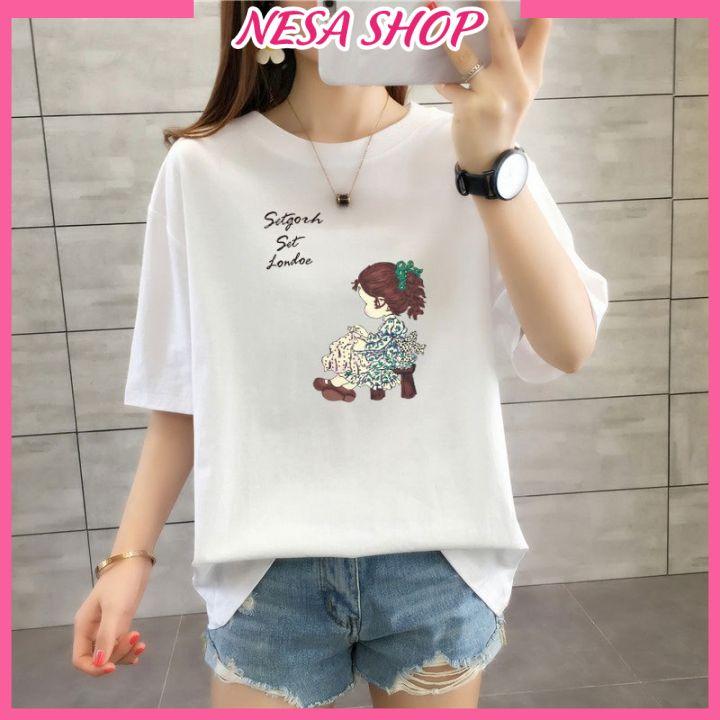 Áo thun nam nữ form rộng, Áo phông tay lỡ, chất liệu thun Thái co giãn, áo unisex hình Cô Gái dưới 65kg, NeSa Shop