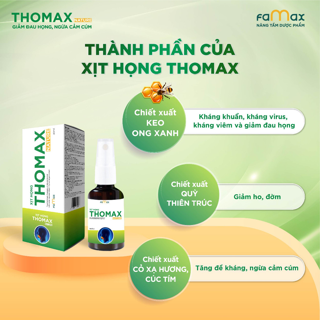 Combo 2 lọ Xịt họng Thomax Nature 30ml hỗ trợ giảm ho, giảm đau họng, ngừa cảm cúm