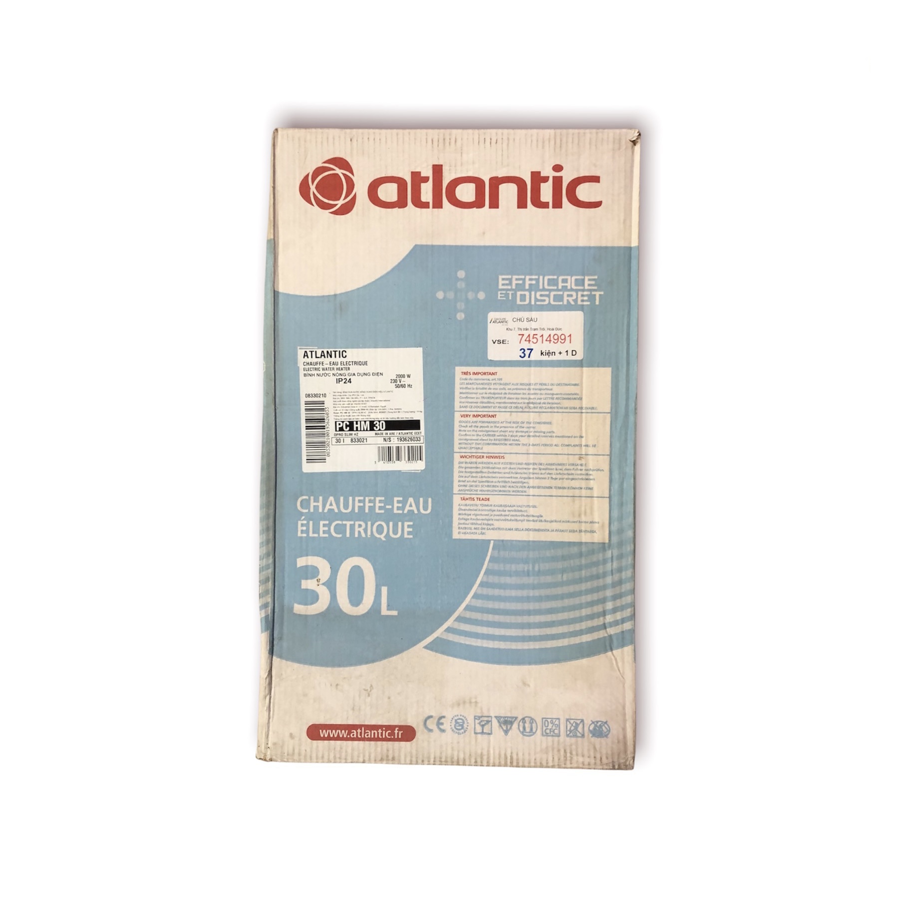 Bình nước nóng gián tiếp Atlantic 30 lít 2000W PC HM 30(Bình đứng) - Hàng chính hãng